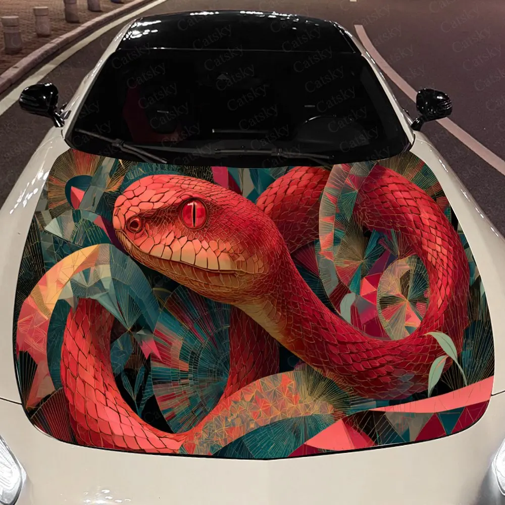 Fashionable Art Deco Snake Auto Cover Sticker, Waterproof and Self-adhesive Auto Hood Decal, Auto Vinyl Wraps, Cool Car Exterior