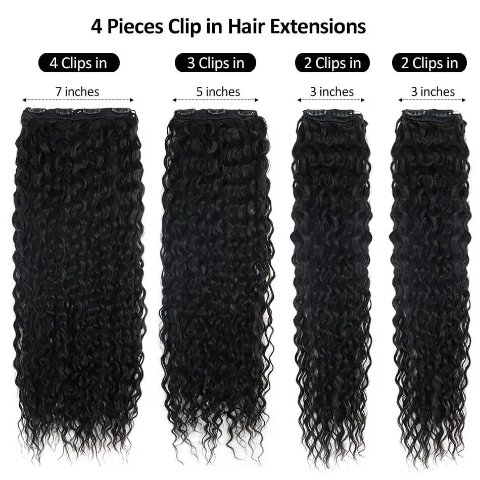 Synthetic Kinky Curly Clip-in Hair Extensions 26\'\' Super Long Water Wave Clip In Hair 160-200grams 4 Pcs Full Head Hair Pieces