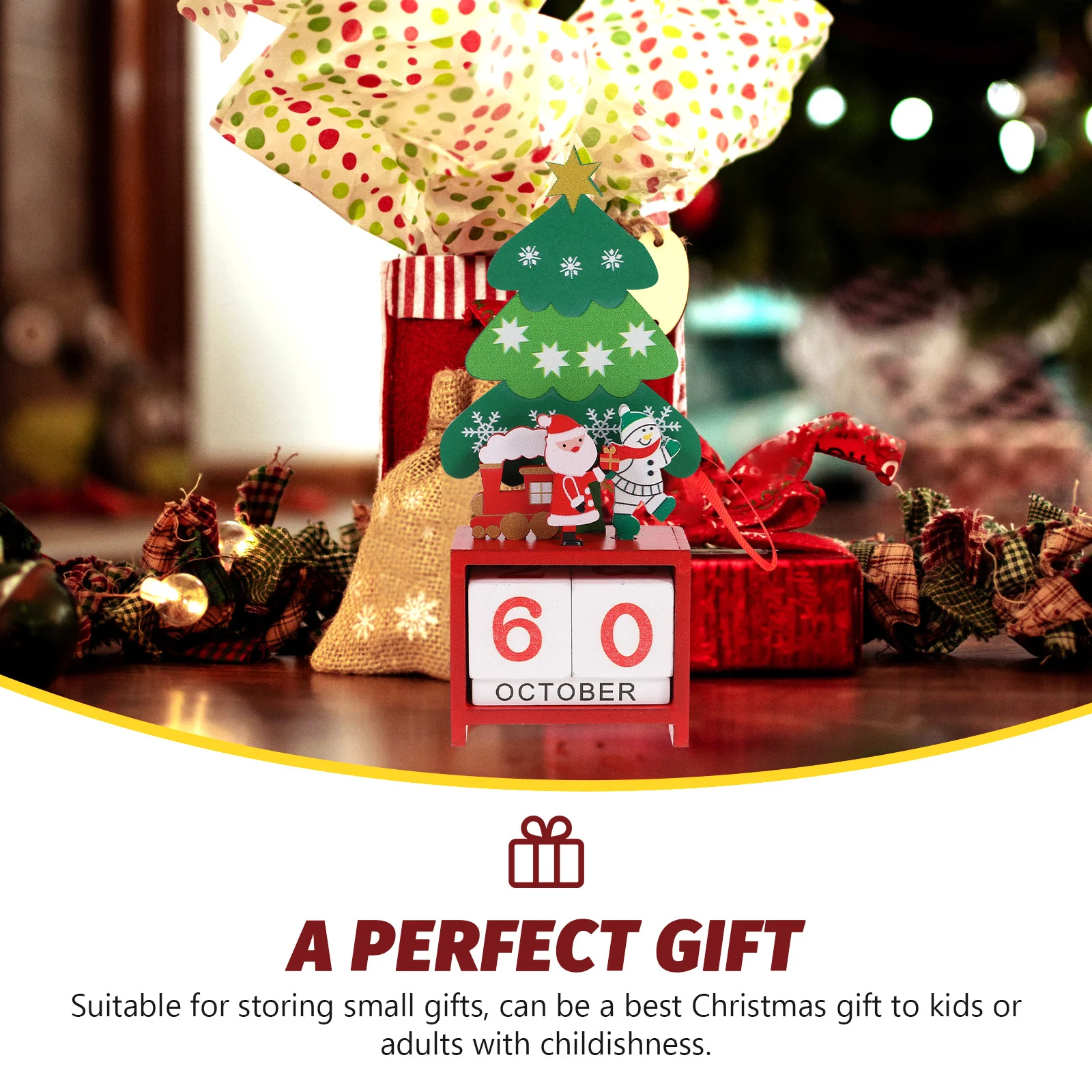 

Wood Block Calendar Christmas Month Date Display Christmas Countdown Romantic Perpetual Wood Calendar Desktop Decor