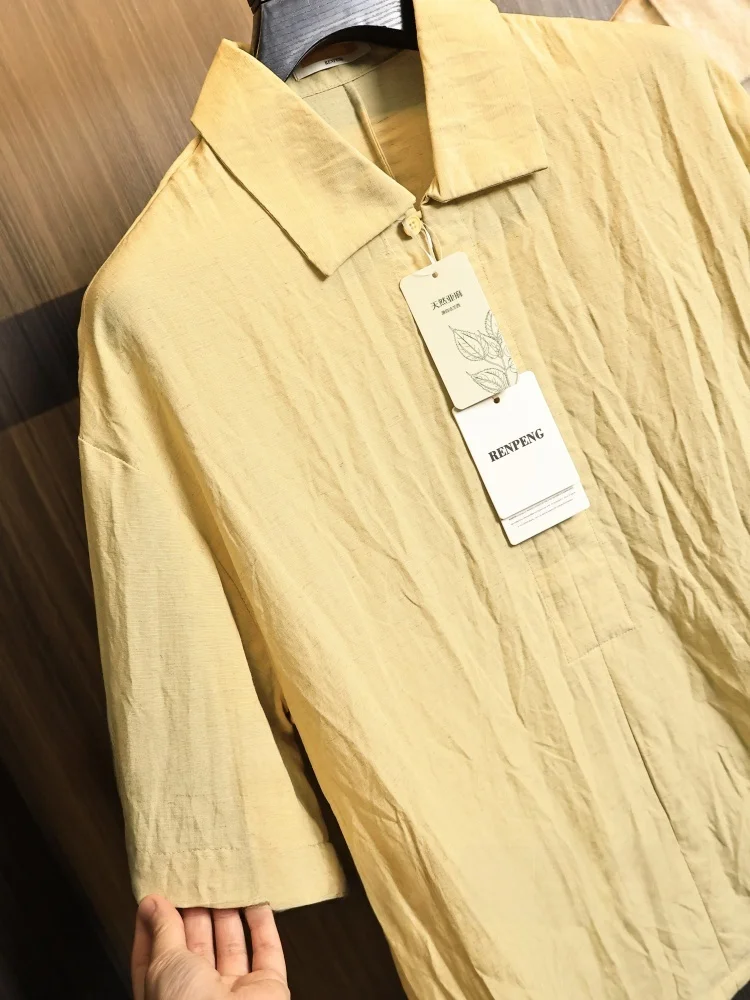 Natural Breathable Linen Blend Men's Summer Short Sleeve Shirt Loose Fit Comfortable Skin-Friendly Modern Style Fashion Urban