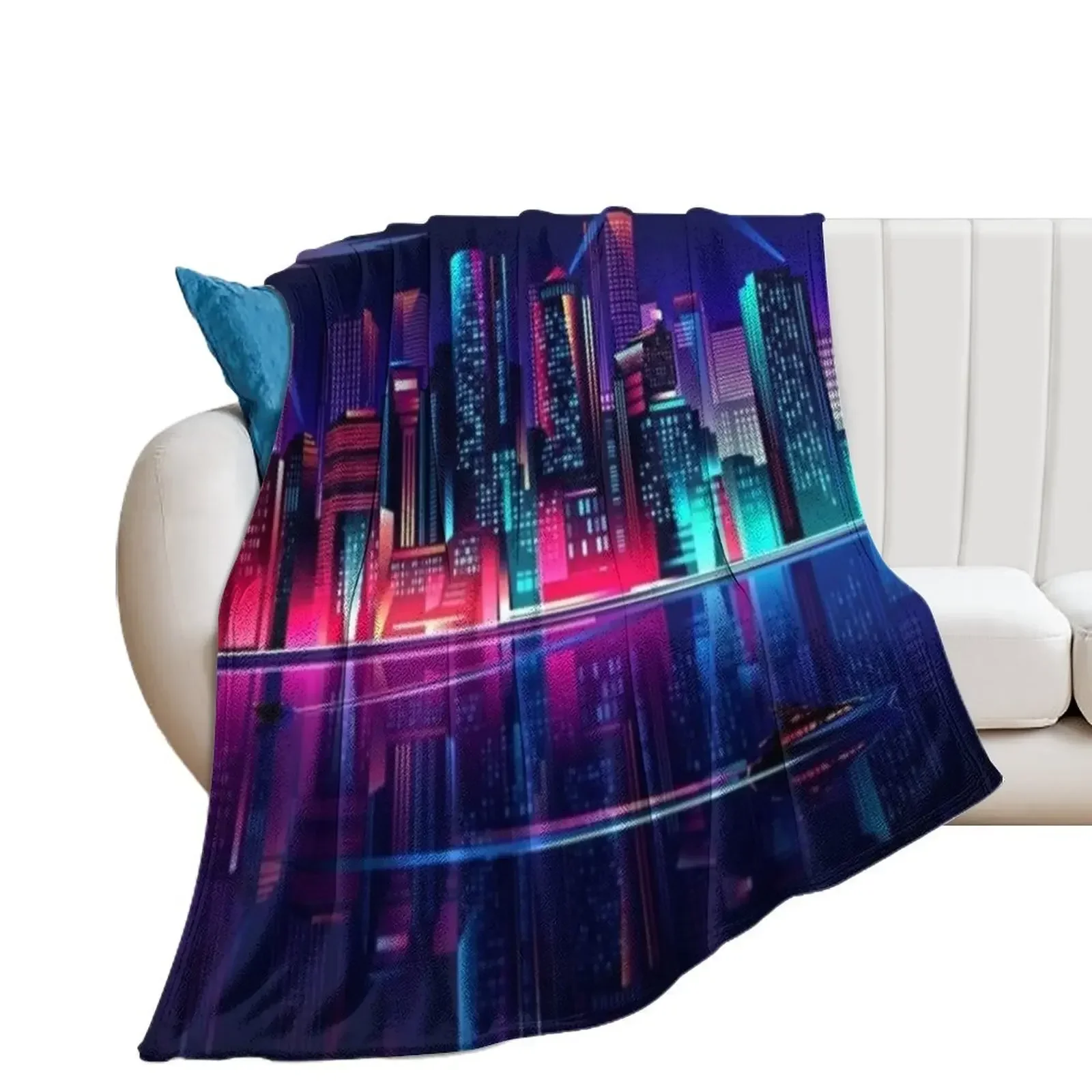 

SYNTHWAVE CITY NIGHT LIGHTS Throw Blanket Decorative Sofas Quilt Decorative Sofa Blankets