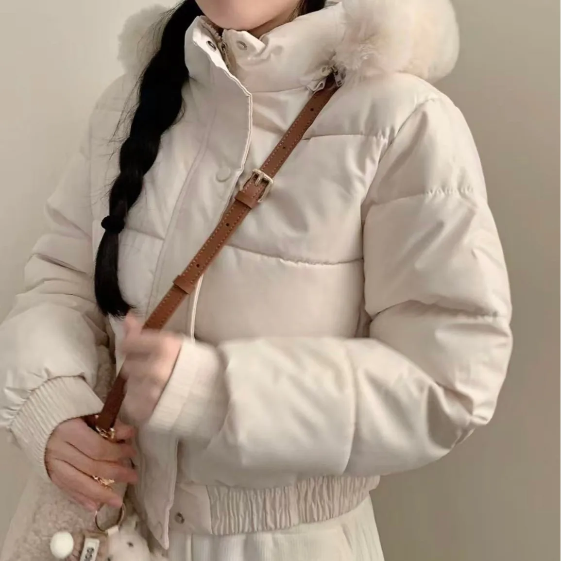 

Корейский женский хлопковый топ Jaet Chic Winter New Faion Thiened, теплый меховой воротник с капюшоном и подкладкой, длинный свеар ort Top