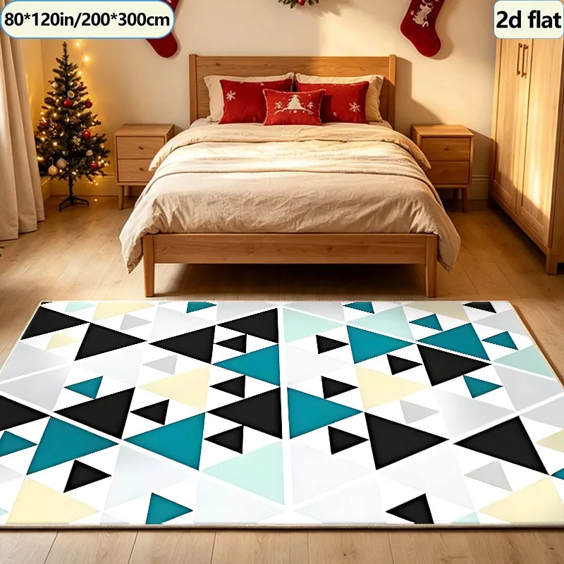 Modern Teal Green Black Triangle Geometric Carpet, Minimalist Boho Style Rug, Suitable for Living Room Bedroom Home Interior Decoration