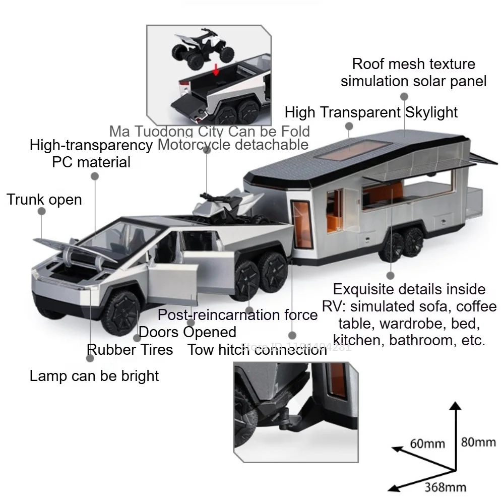1:32 RV Diecast Alloy Model Toys Car Simulated Interior Design Doors Can Opened Sound Light Pull Back Vehice Exquisite Ornaments