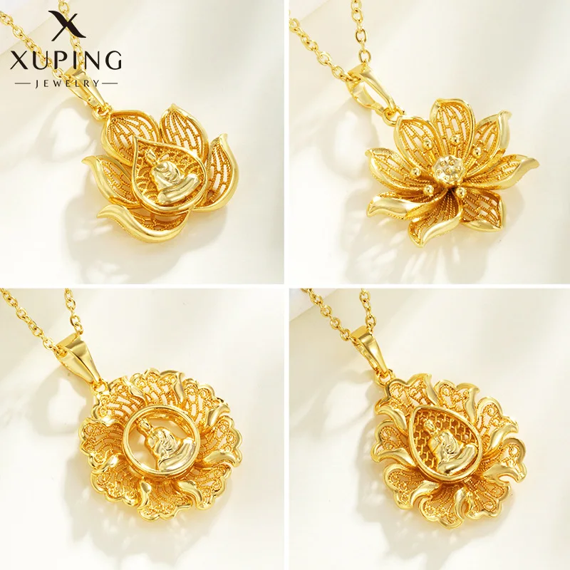 

Luxury 24K 9999 Pure Gold real gold Women's exquisite hollow lotus Guanyin pendant necklace