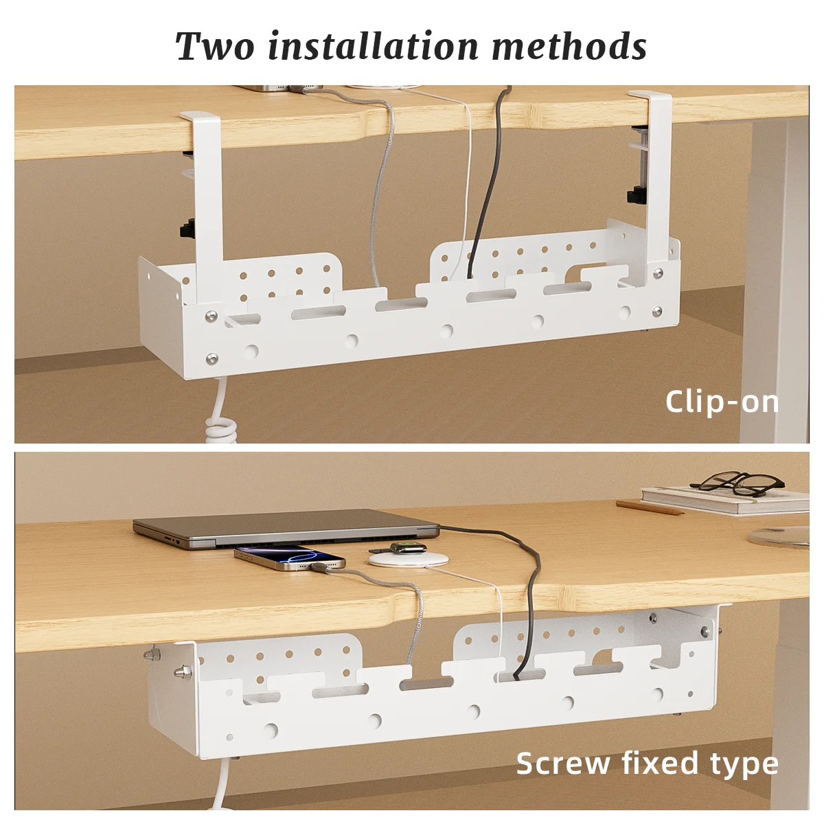 No Drill Under Desk Cable Management Save Space Desk Large Capacity Adjustable Cable Organizer Panel - view 5