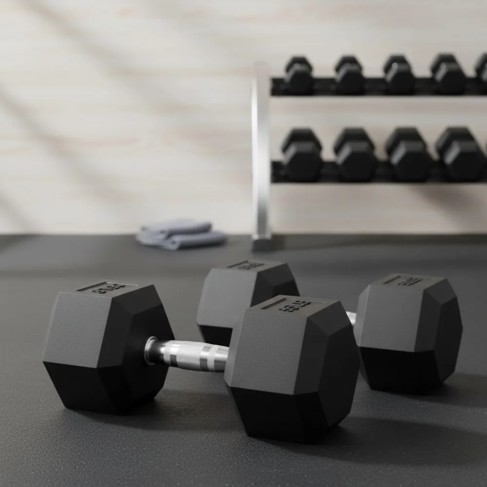 مجموعة دمبل مطاطية سداسية بقبضة 5-50 رطل مضادة للانزلاق لتدريبات القوة في صالة الألعاب الرياضية المنزلية وأوزان اللياقة البدنية #1