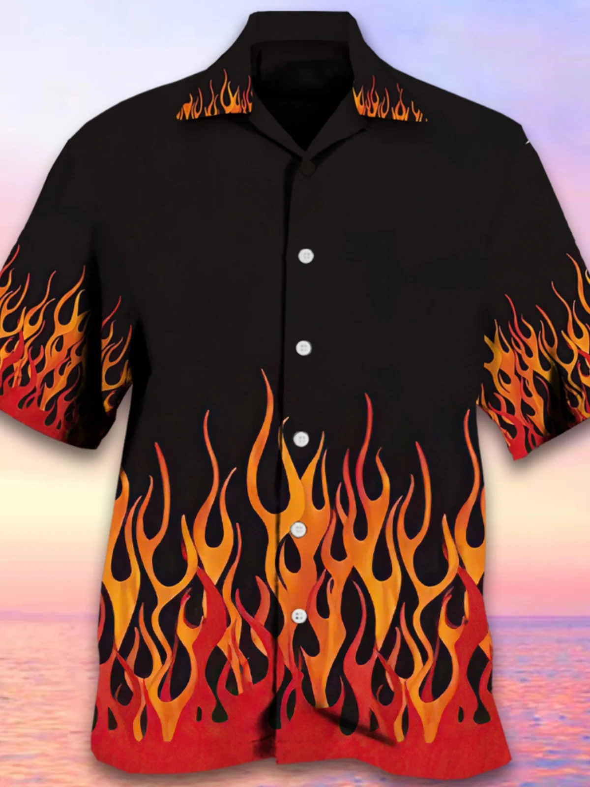 

3D Digital Print ort Sve irt Turn-down Collar Faionable Youthful Pure Color Autumn Wear for Middle-aged Men