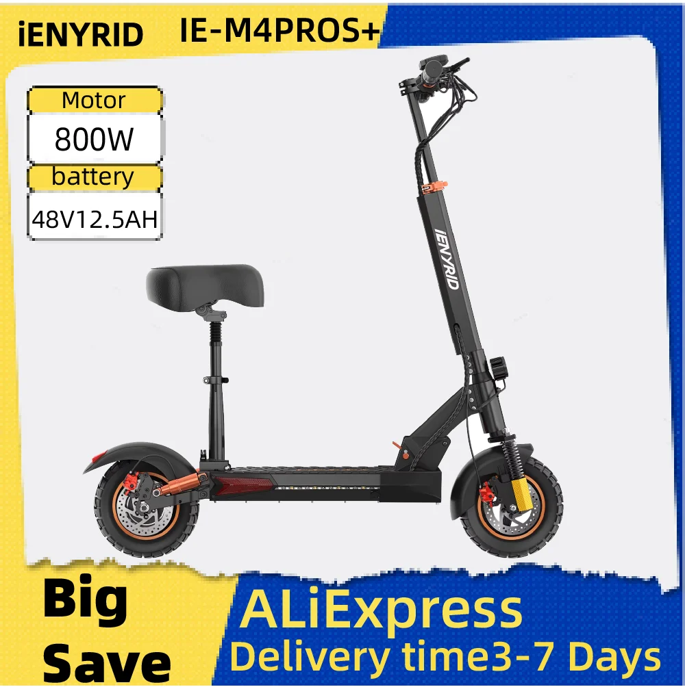 

iENYRID IE-M4PROS+ 48V12.5AH Battery Adult Foldable Escooter 800W Electric Scooter 10 Inch Fat Tire E-Mountain Scooter