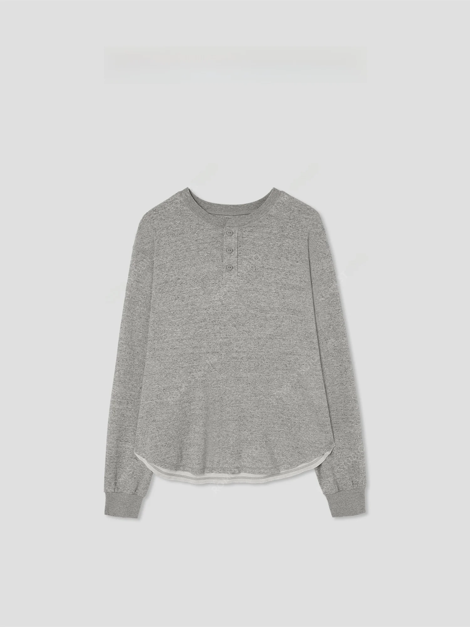 

Loose ey Merino Wool Cotton Blend Long Sve T-irt Henry Collar Casual Sle Women's Faion Spring 2025 ROMI STUDIO