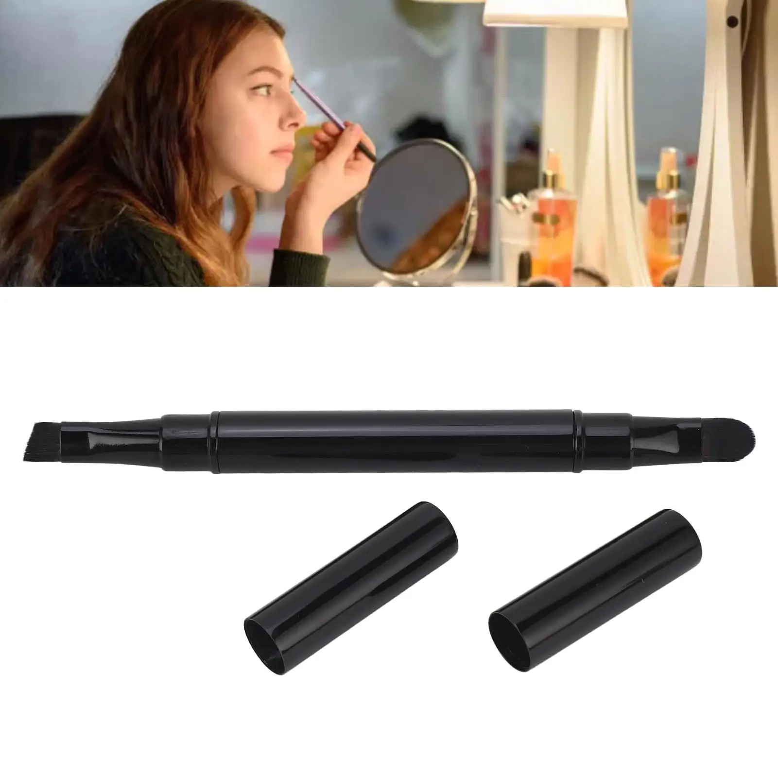 Portable 2 in 1 Concealer Brush with Lid for Easy Makeup Storage   Soft Wool Blend, Versatile Design for Outdoor Use