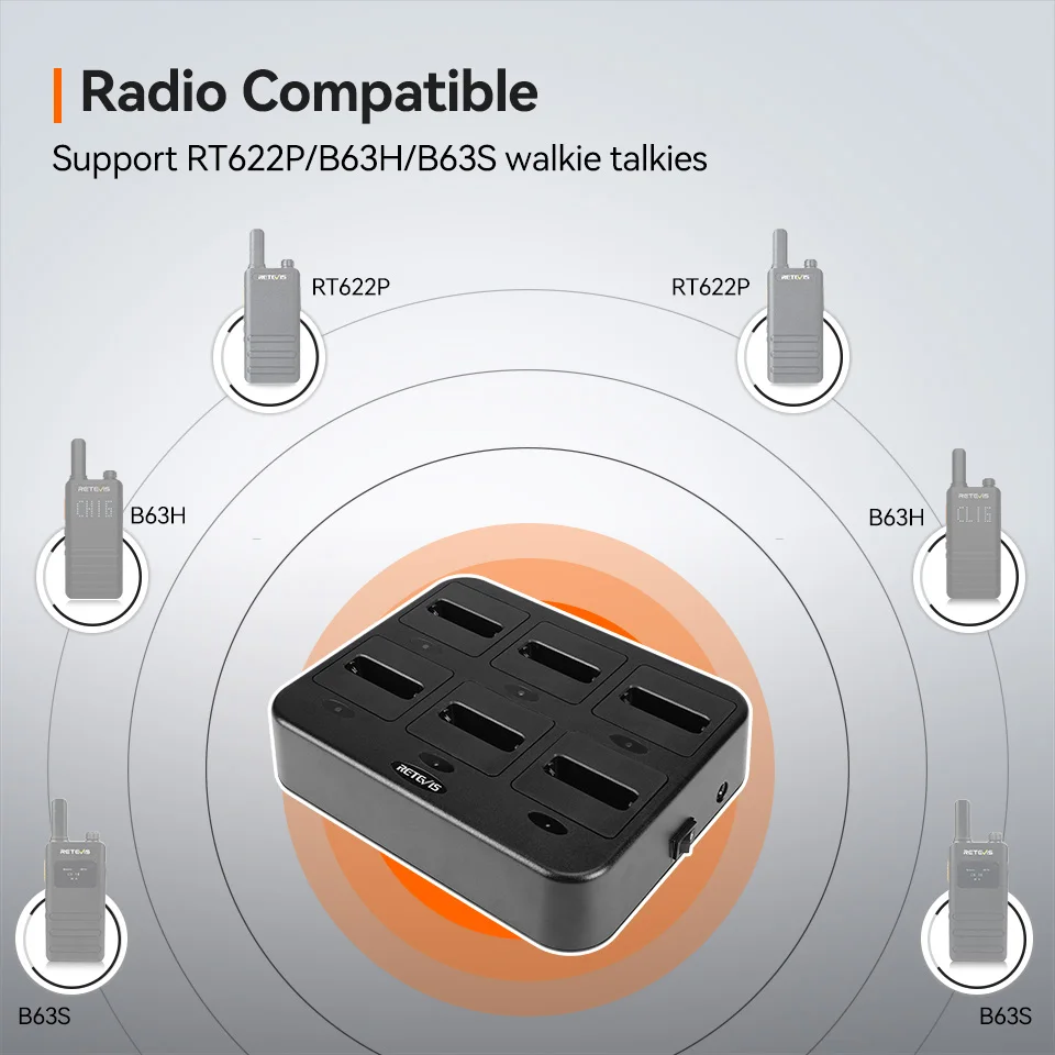 Retevis-RTC3H双方向充電器、rt622p、rt22p、トランシーバー、6ウェイ、ホテル、レストラン、b63s、b3s、b63h、b3h用の充電器