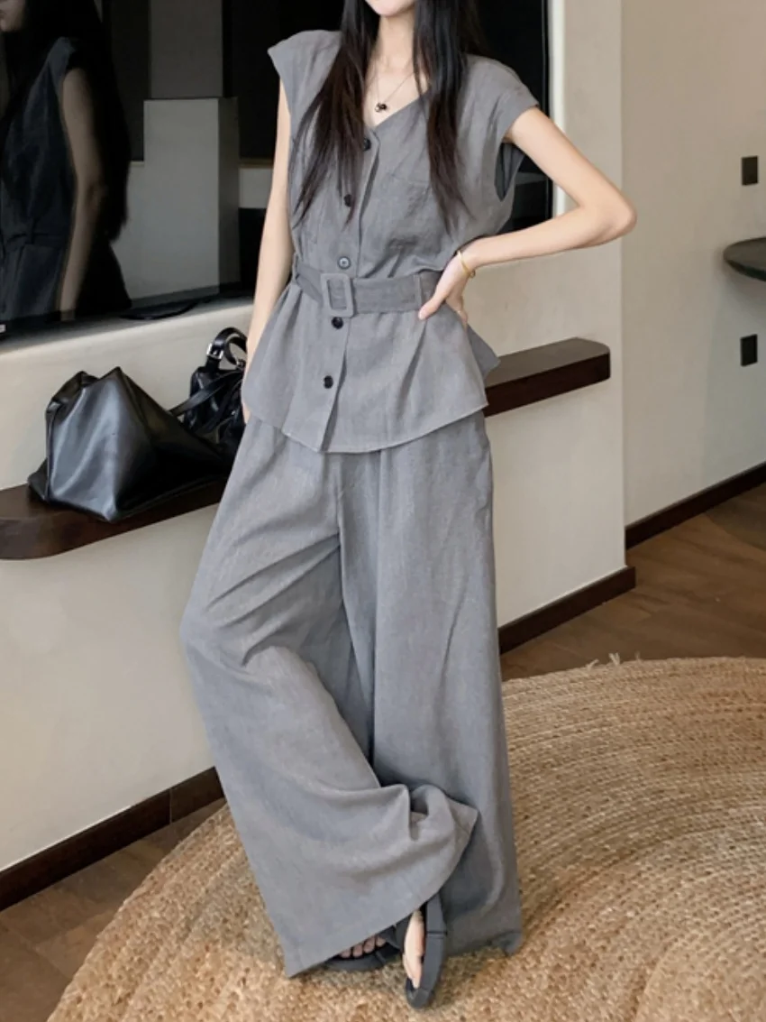 Alien Kitty High Street Slim Women Suits Chic Summer 2025 Gentle Office Lady Shirts Daily Casual New Slim Wide Leg Pants Sets