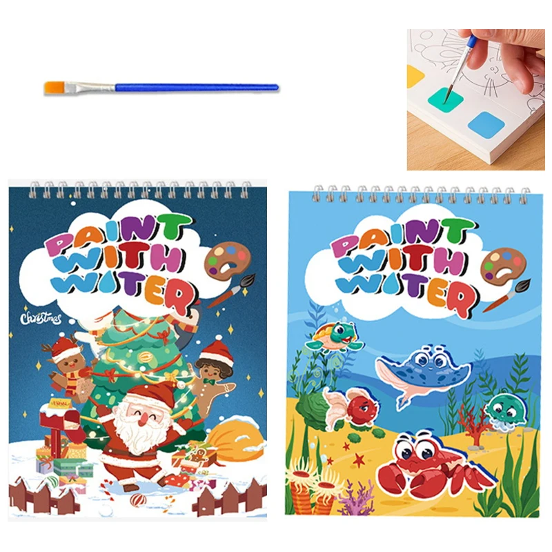 Mini Paint Pad Christmas Watercolour Paint Pad Coloring Books Pocket Watercolor Painting Book For Adults And Children 18-Pages