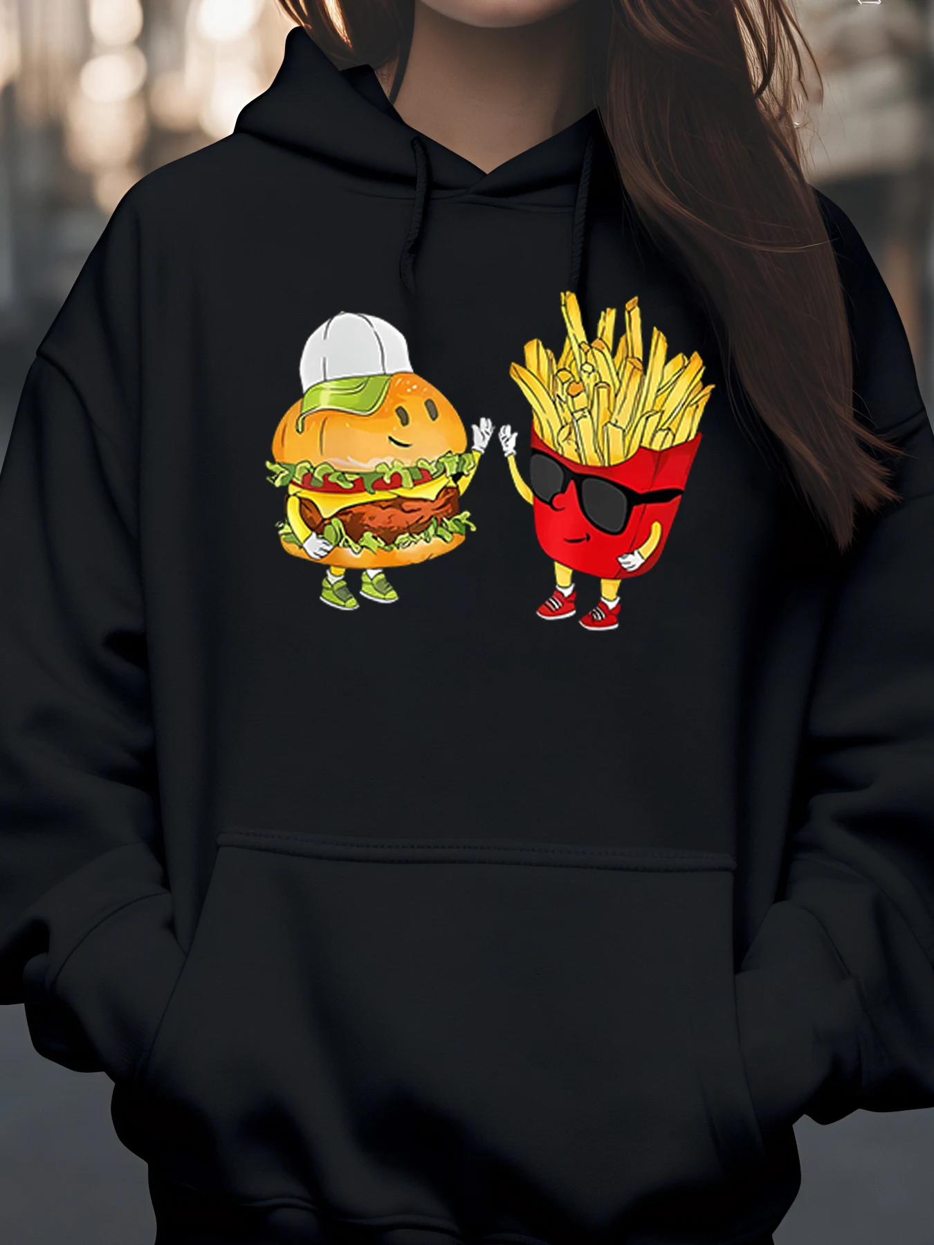 

Толстовка с принтом гамбургеров и картофеля фри, повседневная уличная одежда для женщин и мужчин