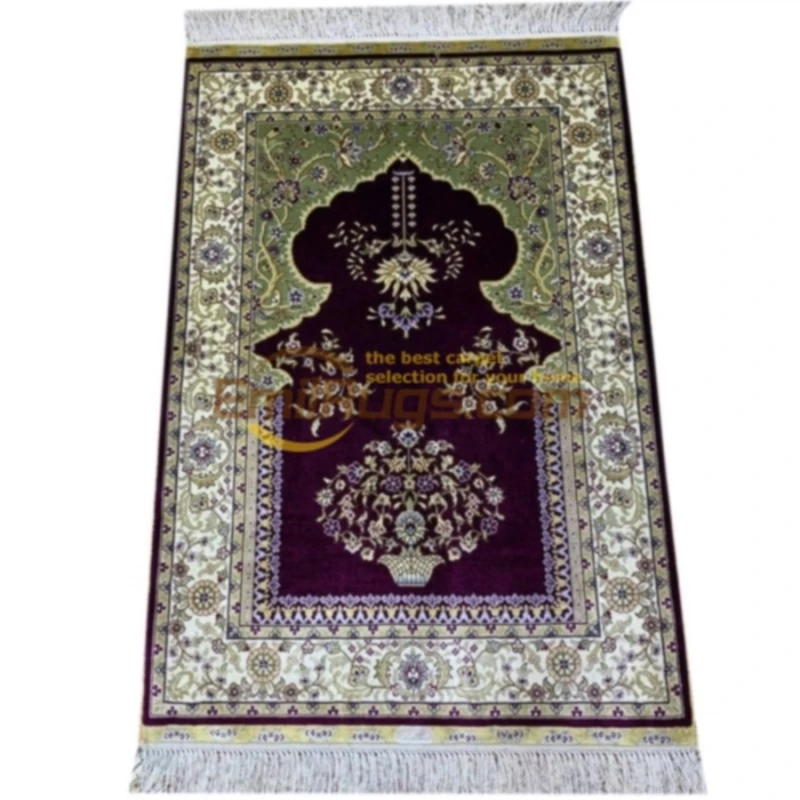 Chinese Hand Knotted Pure Silk Carpet Hot sale handmade silk carpet and rug for Muslin Prayer