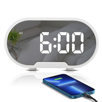 RGB LED Digital Alarm Clock 5.5 inch Large Display Mirror Surface Electric Alarm Clocks for Makeup with Diming Mode Adjustable