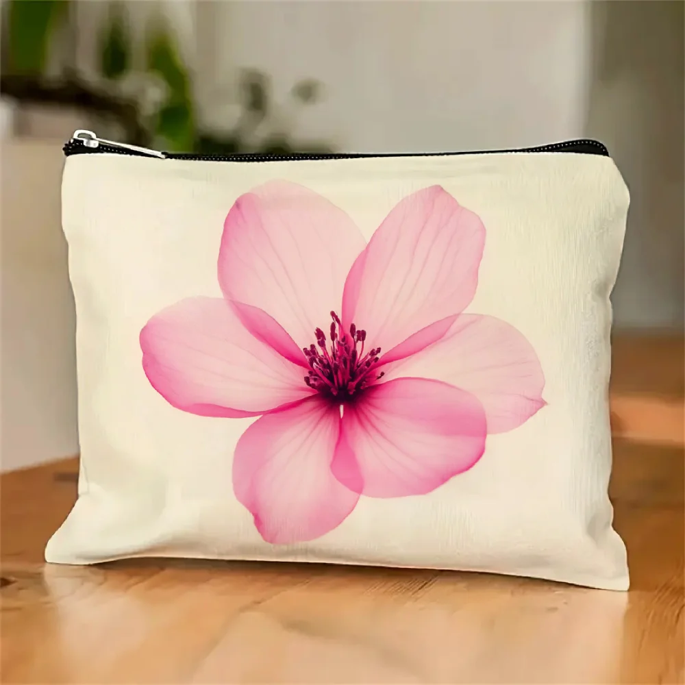 

A Pink Floral Printed Makeup Bag- Multifunctional Zipper Pouch, Jewelry Storage Bag, Perfect Travel Zipper Small Storage Bag.