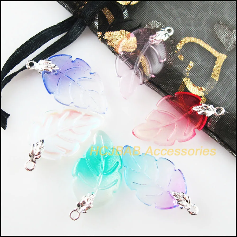 New Mixed Crystal Charms Silver Plated Leaves Tail Heart Teardrop Leaves Bail Pendants DIY J204