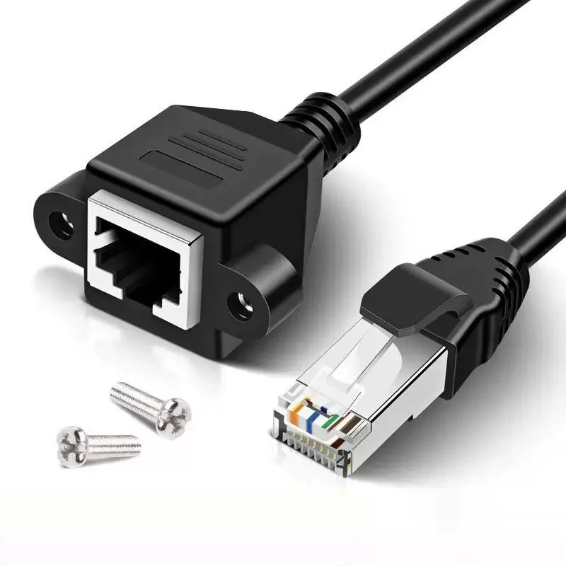 8-pinowy kabel RJ45 męski do żeńskiego przedłużacza sieci Ethernet LAN Śrubowe złącze do montażu panelowego Przedłużacz kabla Cat5E Cat6E RJ 45 — zdjęcie produktu 5