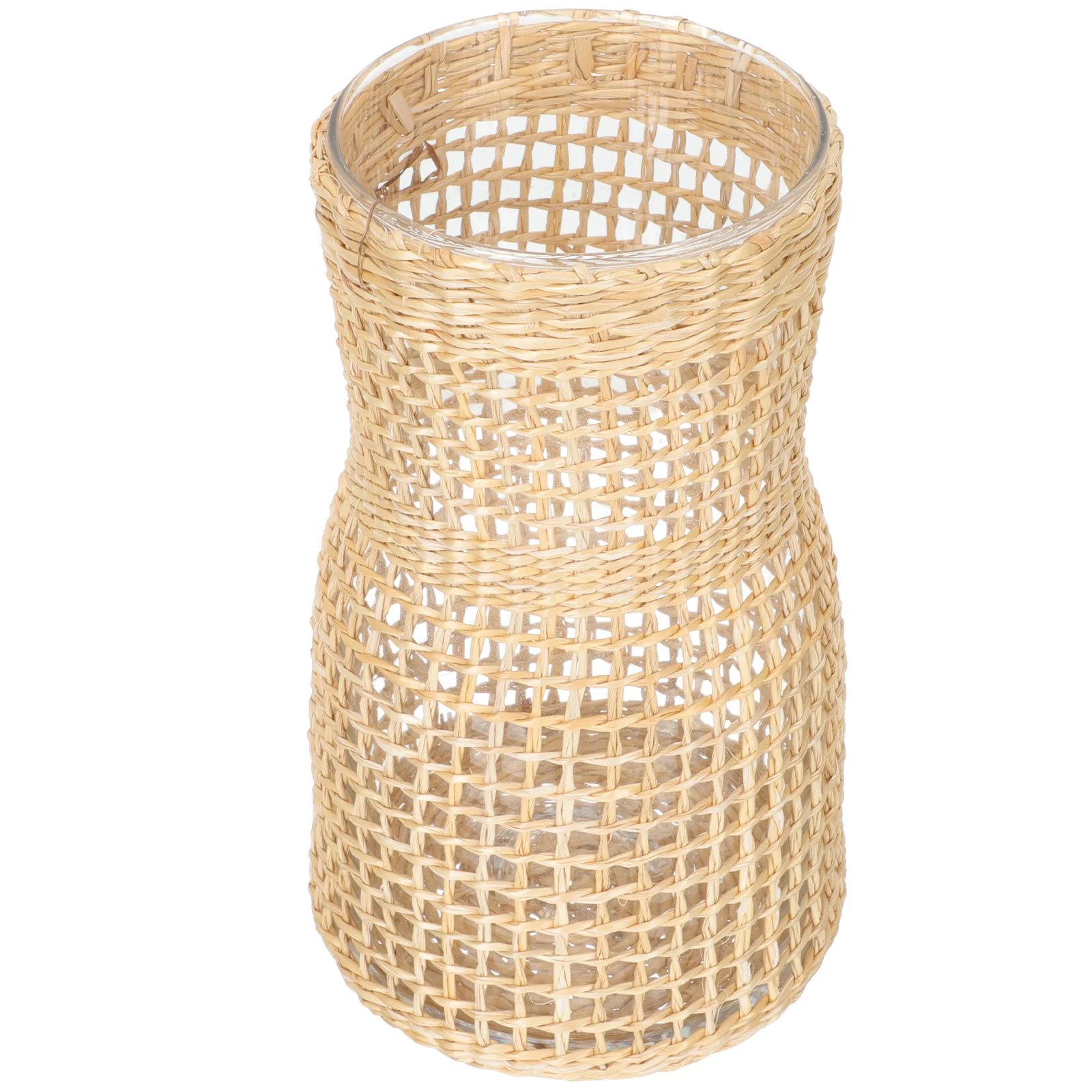 

Woven Glass Vase Large Decorative Flower Arrangement Container For Home Office Desktop Hydroponic Use Rustic Style