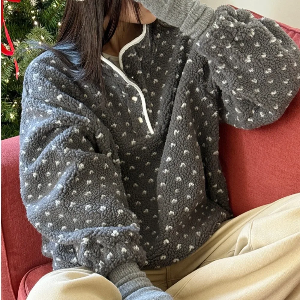 

Шикарная осенне-зимняя женская толстовка с капюшоном на меху из овчины, теплая, с сердечками, корейский стиль, прямой крой, длинный рукав