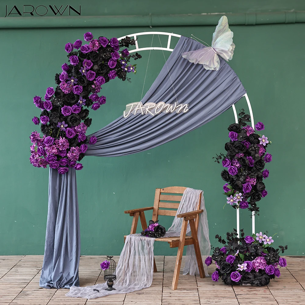 Customized Purple Black Series Artificial Rose Hydrange Flower Runner for Wedding Background Decoration Floor Flowers Home Decor