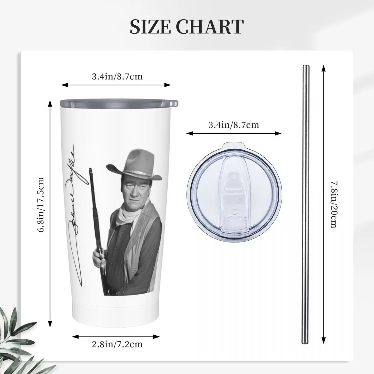 John Wayne Signature The Duke Stainless Steel Tumbler Vacuum Insulated Mugs Thermal Cold Cups Straw With Lid 20oz