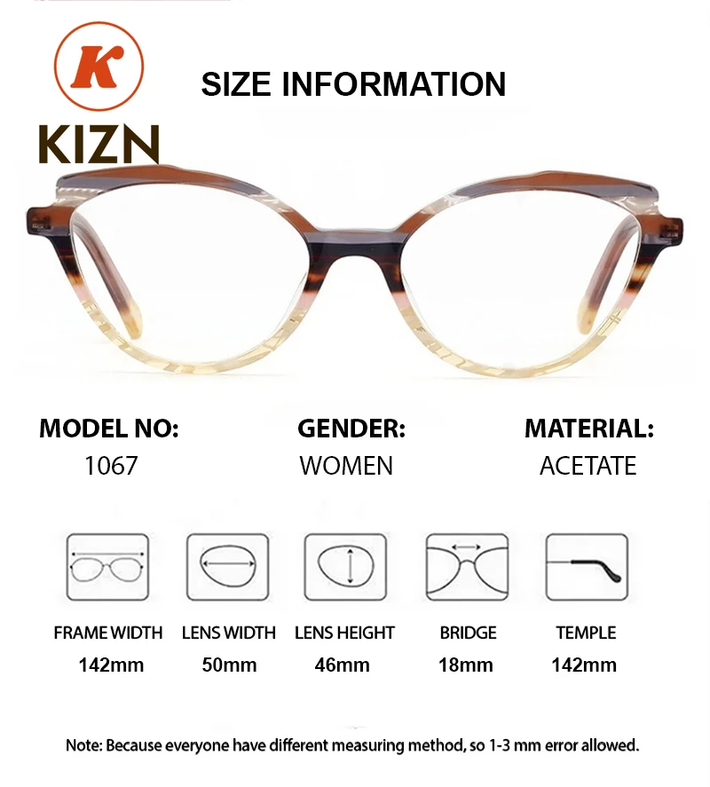 نظارات KIZN للنساء على شكل عين القطة بإطار من الأسيتات نظارات راقية بشريط بني نظارات طبية بصرية للسيدات #3