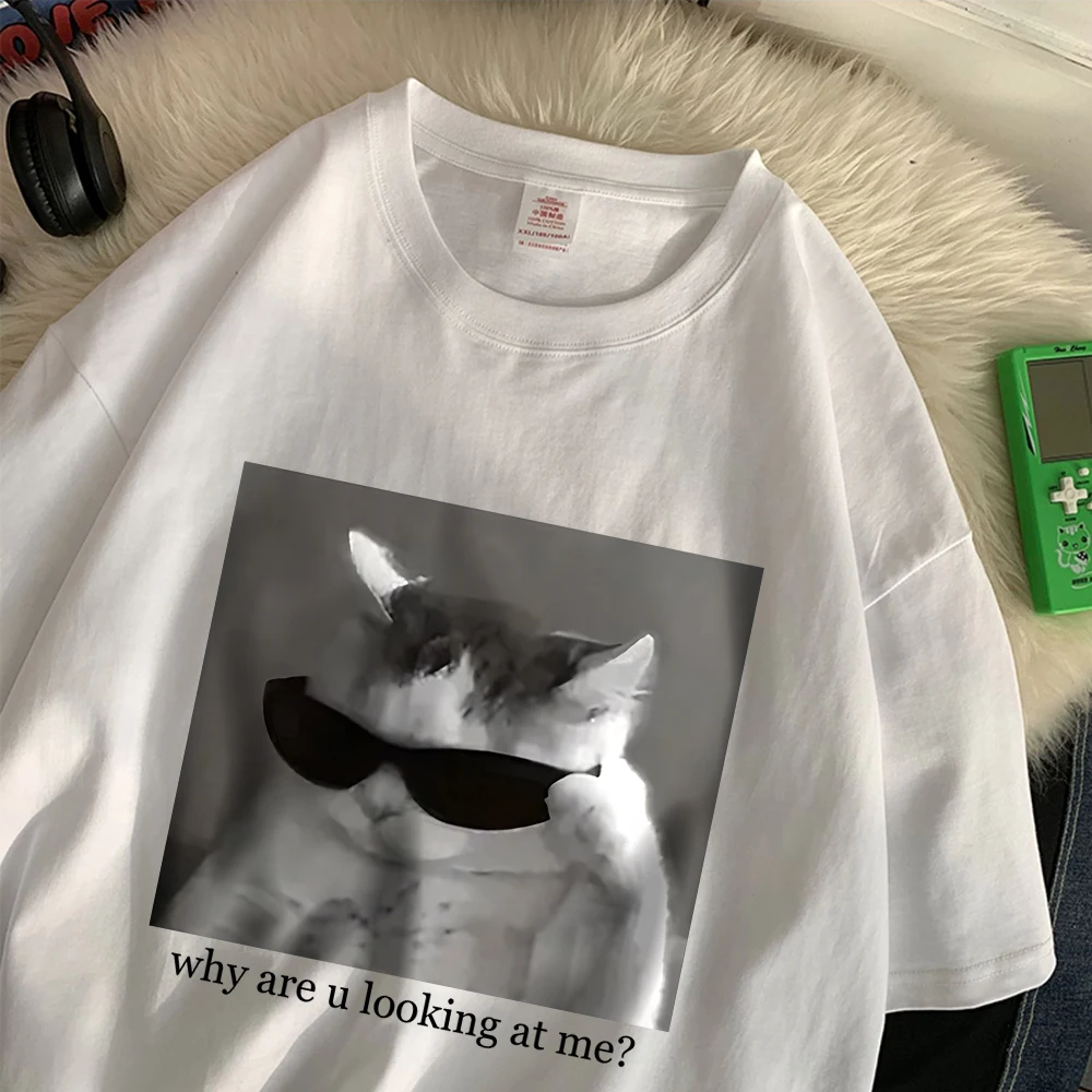 Cool Cat Photo Pattern Print Womans T-Shirt Cartoon Stylish Top Soft Basics Clothing Easy Maintenance Breathable T Shirts