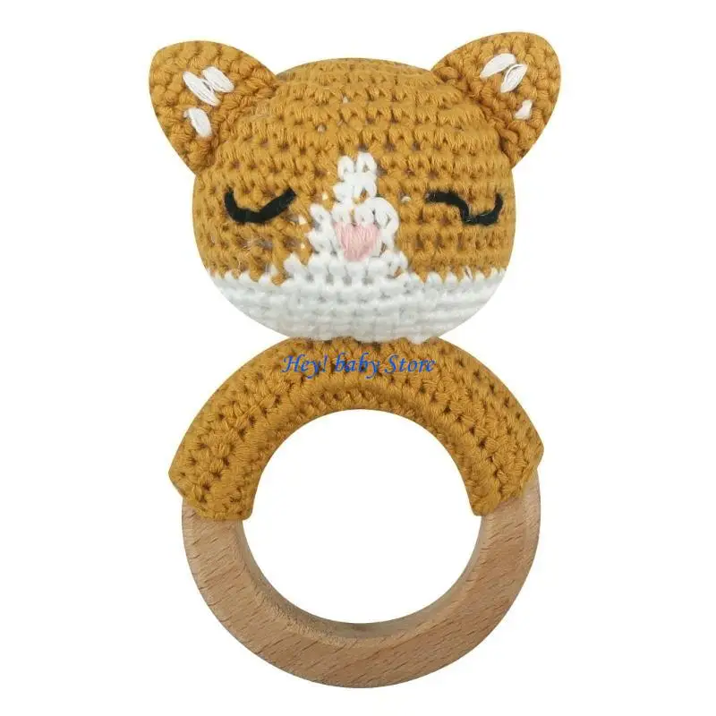 Q1FE Crochet Animal Rattle Toy Soother Bracelet Teether Ring Toy Baby Product