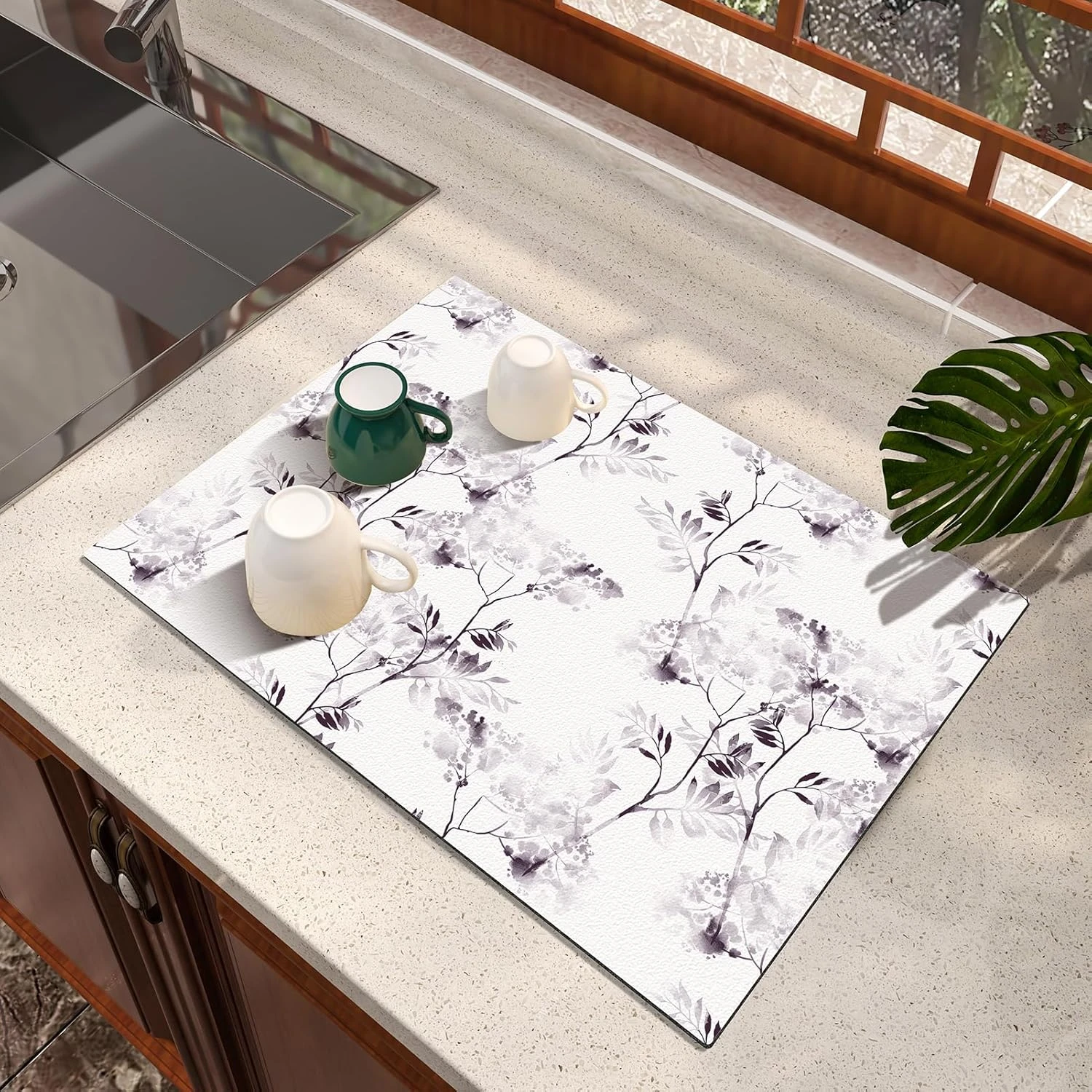 VIKAMA Retro Floral Tile Mat Super Absorbent Quick Dry Non-slip Kitchen Countertop Pad Kitchen Accessories Home Decor