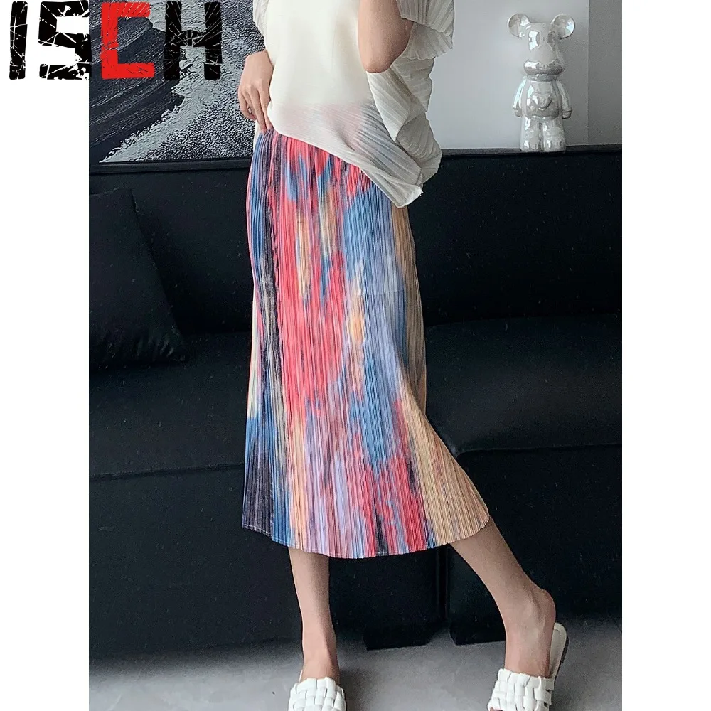 

Pleated Printed Elastic Waist Stretch Commuter Elegant Half Skirt Women's Fashion Casual Comfortable Versatile Temperament Skirt