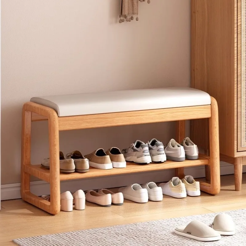 Multifunctional Solid Wood Shoe Bench and Storage Cabinet with Long Seat for Entryway, Living Room, and Front Door