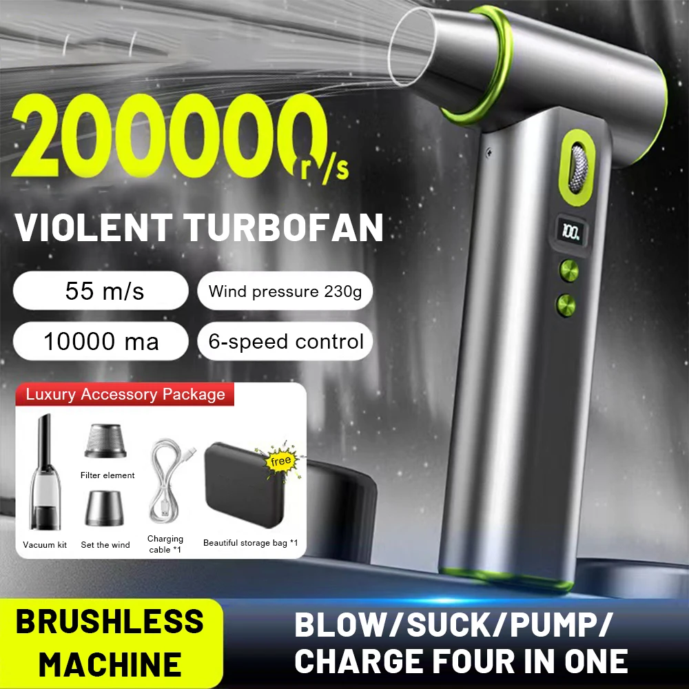 

200000RPM Violent Fan Powerful Air Blower Turbo Jet Blower Type-C Charging Strong Winds 55m/s Brushless Vacuum Dust Cleaner