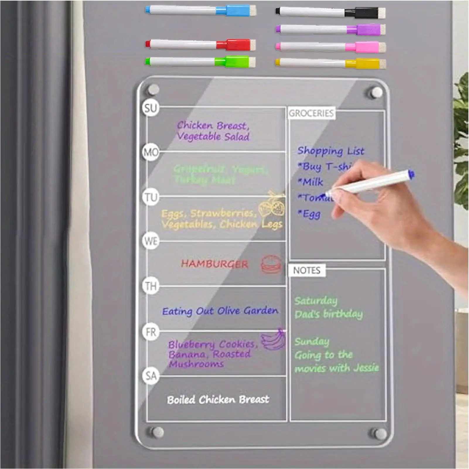 

Acrylic Meal Planner Magnetic Magnetic Planner Note Board For Refrigerator With 8 Markers Reusable Refrigerator Planning