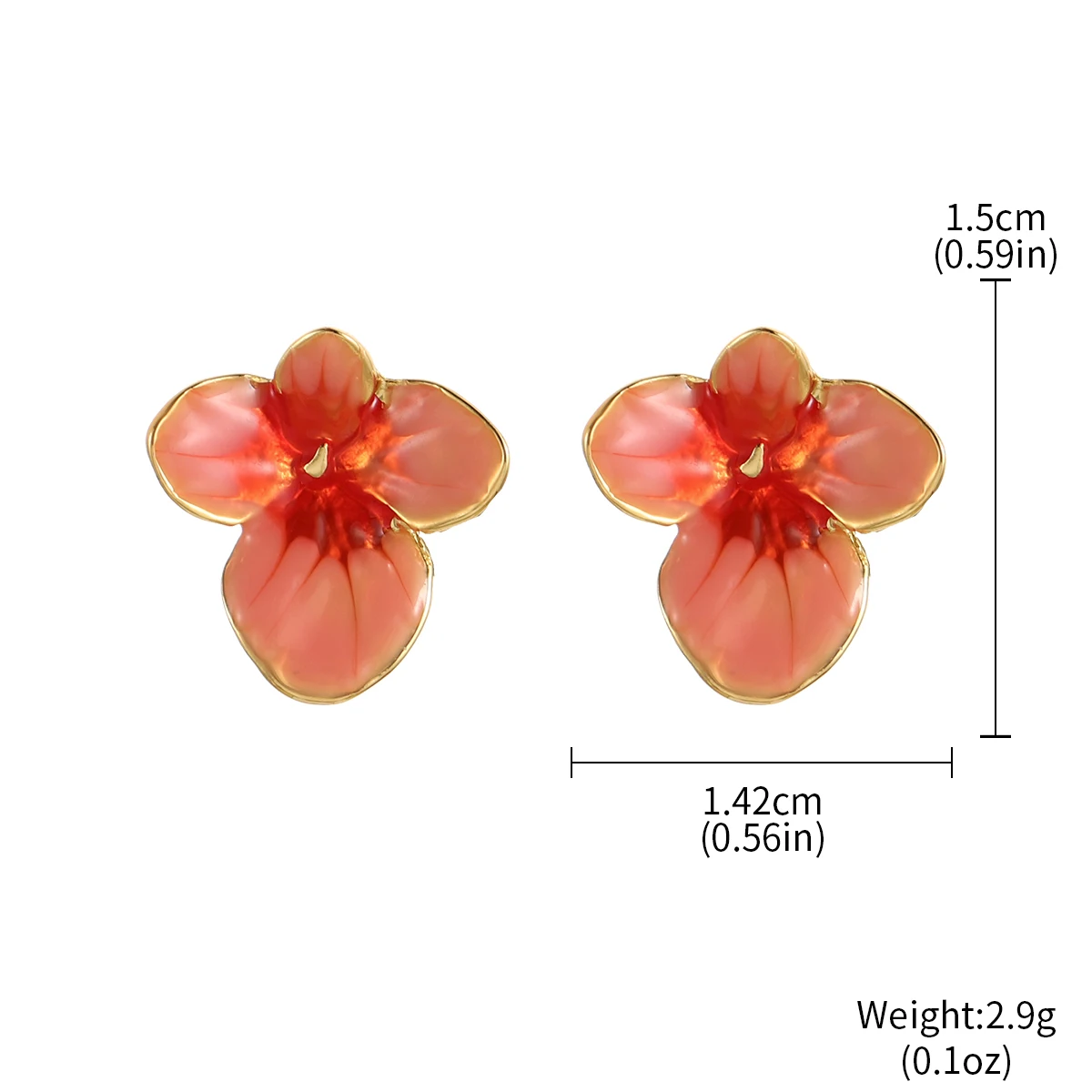 Vintage 3D Enamel Orchid Flower Stud Earrings for Women Coral Pink Gradient Floral Ear Studs French Retro Dainty Jewelry Gifts