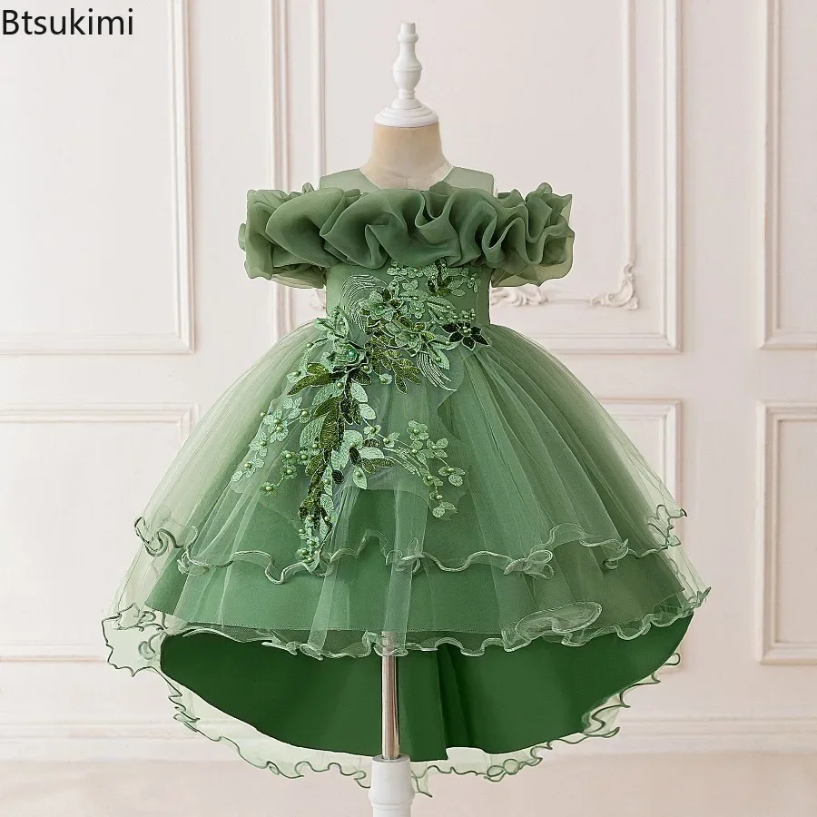 Vestidos de Dama de Honor con Flores Rosas de Moda para Niñas, Vestido de Fiesta Elegante para Boda, Baile de Graduación, Primera Comunión, Ropa de Noche para Niñas