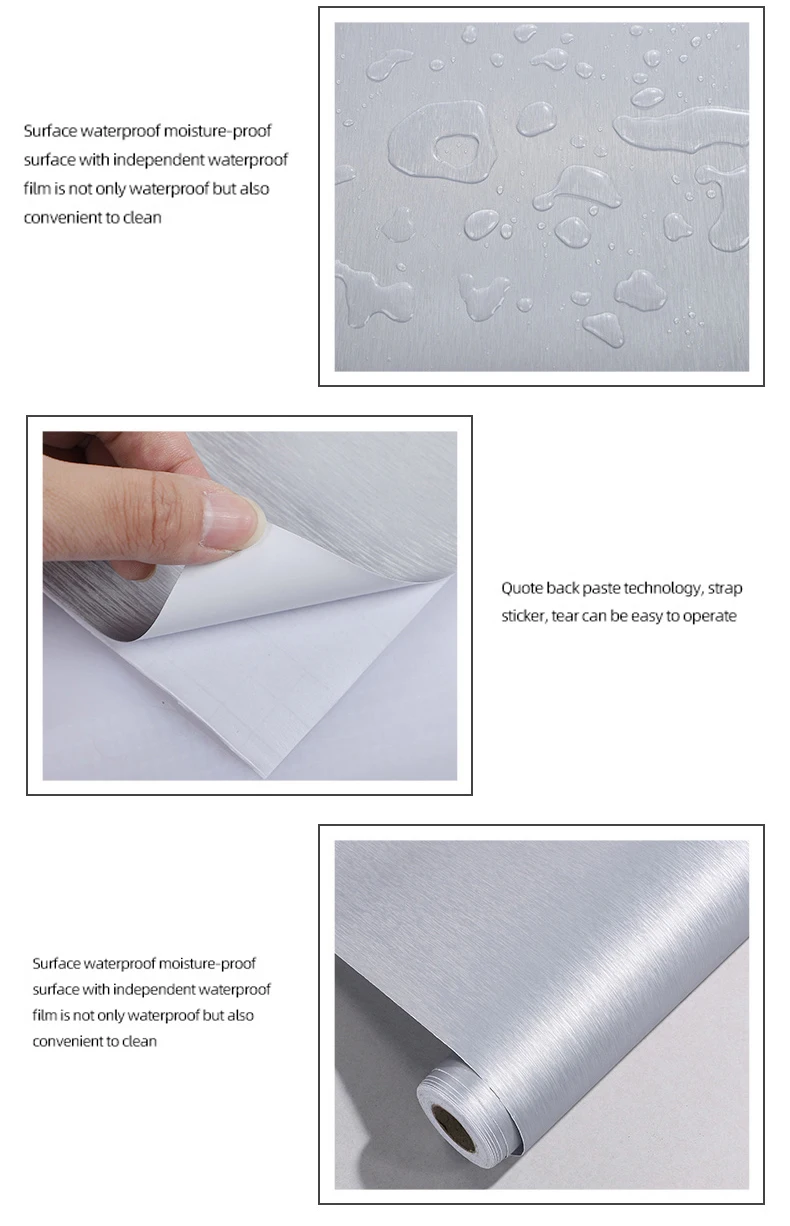 Brushed Silver Contact Paper Vinyl Self adhesive Wallpaper for Kitchen Cabinet Refrigerator Film Peel and Stick Shelf Liner