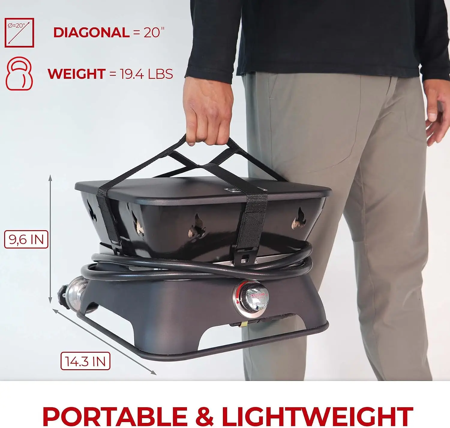 Portable Square Propane Fire Pit, Outdoor Gas Firebowl Table With Cover And Carrying Strap Kit, Lava Rocks Smokeless Campfire Burner For Patio Garden Backyard Camping, Black Color view 3