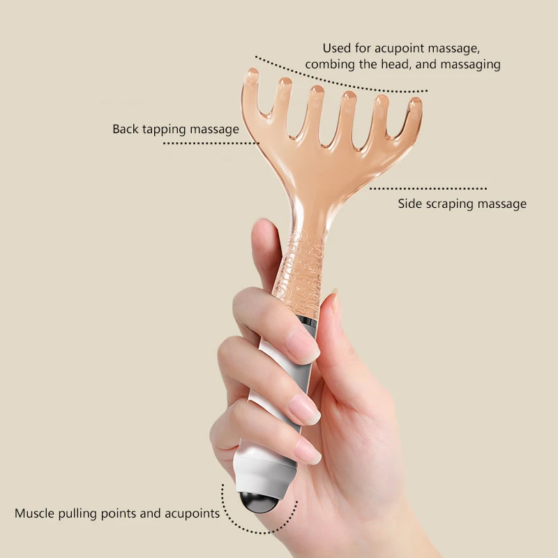 Resina cabeça massageador para couro cabeludo Gua Sha, Body Neck e Leg Massage, Six-Claw Head, Meridian Comb, Box-Packaged Wide Tooth, Hair Care Tool