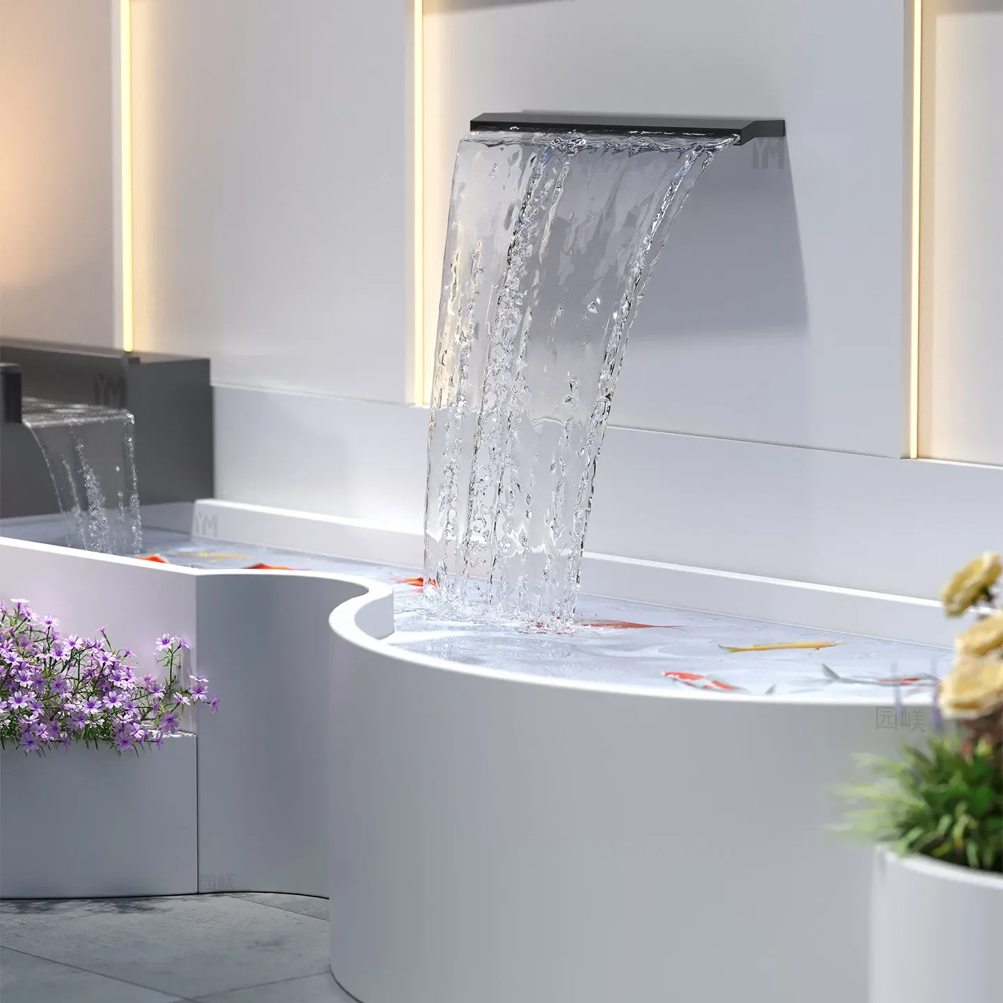 m2  Outdoor stainless steel waterfall wall screen - courtyard water feature ornament - recirculating water garden fish pond