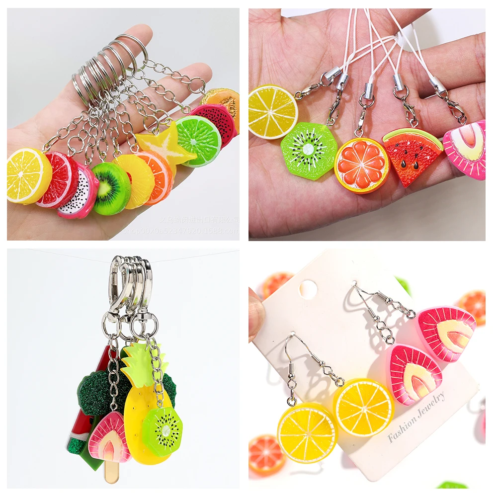 10 Stück süße Harz Erdbeere Wassermelone Kiwi Anhänger Früchte Acryl Charms für DIY Schmuckherstellung Ohrring Schlüsselanhänger Zubehör – Detail 9