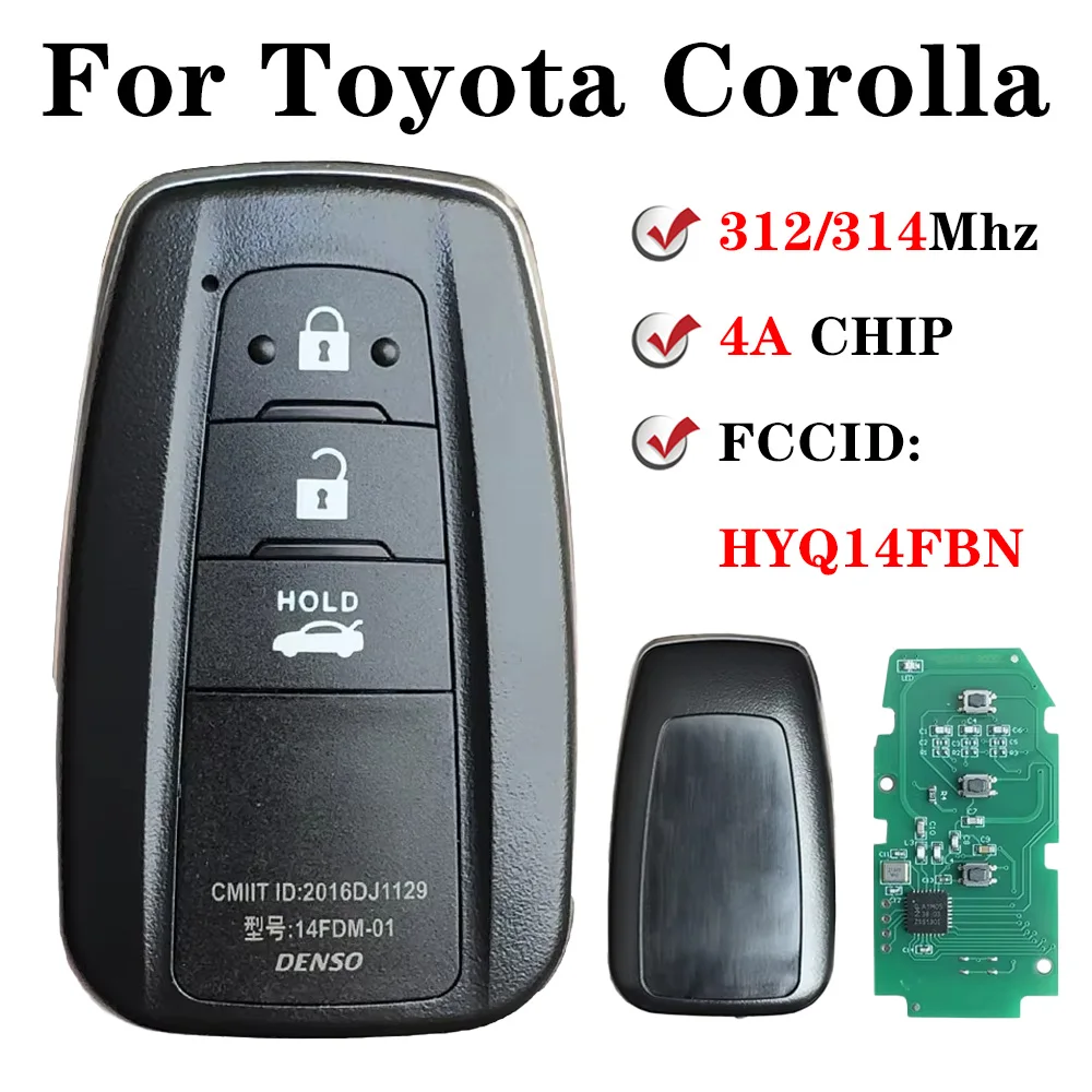 Abd brezilya pazarı için HYQ14FBN 312/314 MHZ 4A çip akıllı uzaktan araba anahtarlık 2018 2019 2020 2021 Toyota Corolla Cross