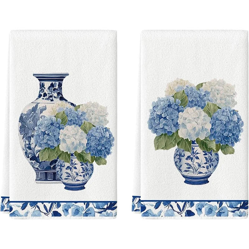 Aliexpress 2Pcs, Hydrangea Flower Vase Kitchen Towels, 40Cm*60Cm Towel Set, Best Kitchen Towels, Fun Kitchen Towels, Super Absorbent Soft Cleaning Cloth, Cooking and Baking Tea Towels, Hand Towels, Cleaning Cloths, Dishcloths, Kitchen Decor, Living Room Decorations, Kitchen Essentials, Home Essentials - Aliexpress Deal