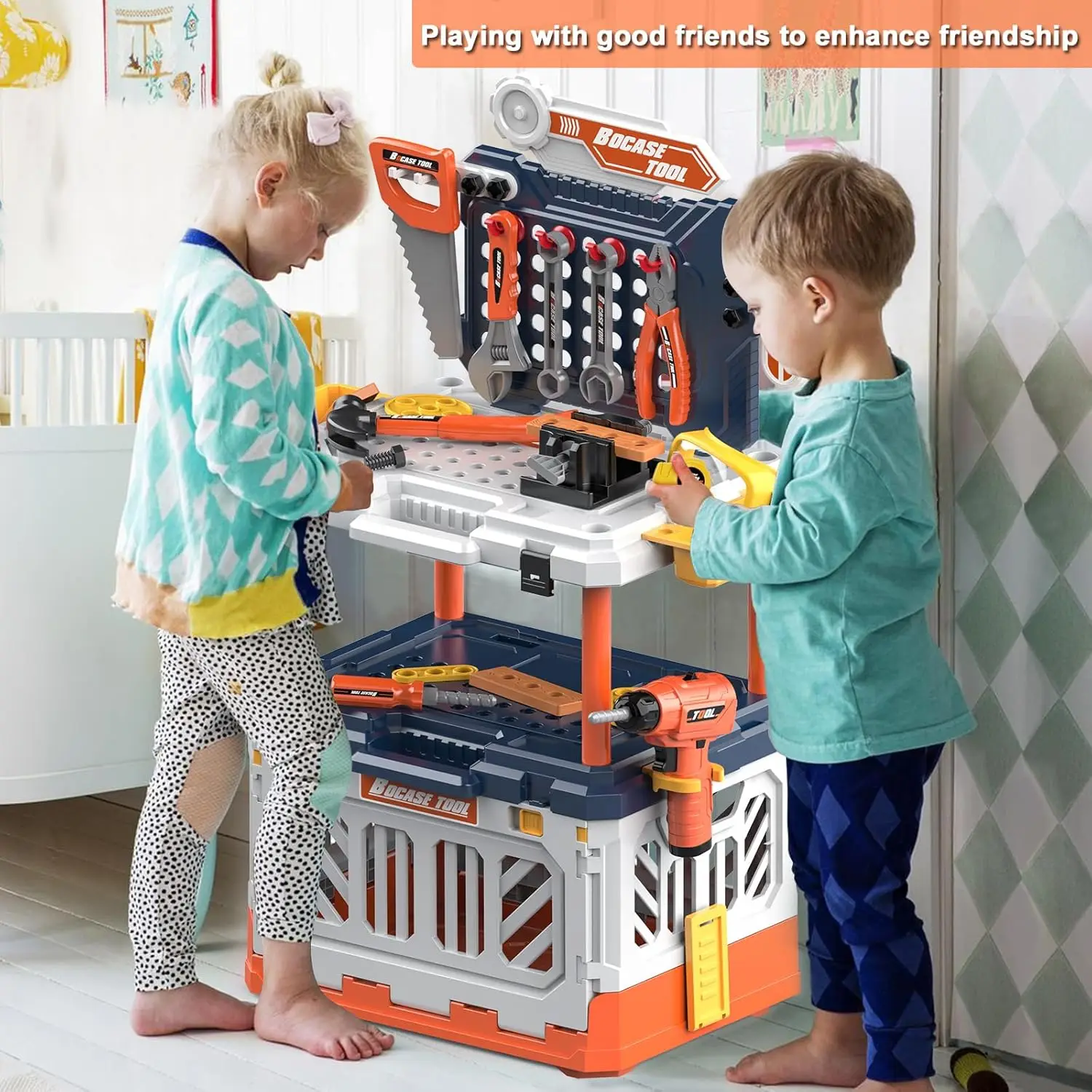 Kids Tool Bench - Toy Workbench with Storage Box Kids Tool Set with Electric Drill  Pretend Play Construction for Kids 3-5,4-8