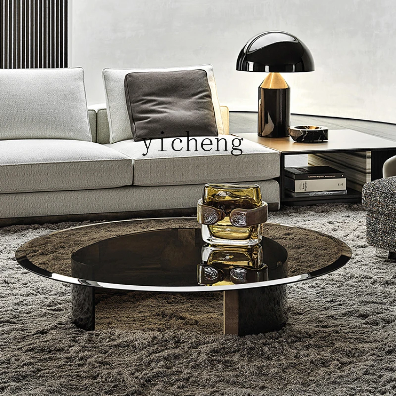 Zc Tempered Glass Bracelet round Coffee Table Home Living Room Rectangular Coffee Table Creative Coffee Table