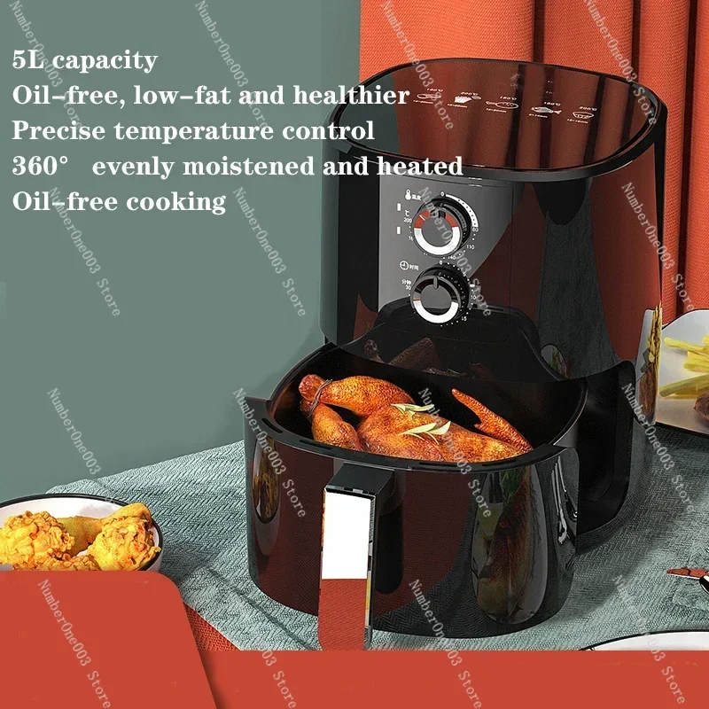 5L Portable Air Fryer 220V/1350W Lager Capacity  Smoke-Free Air Oven Household Opaque  Electric Fryer JTG-01Kitchen Appliances