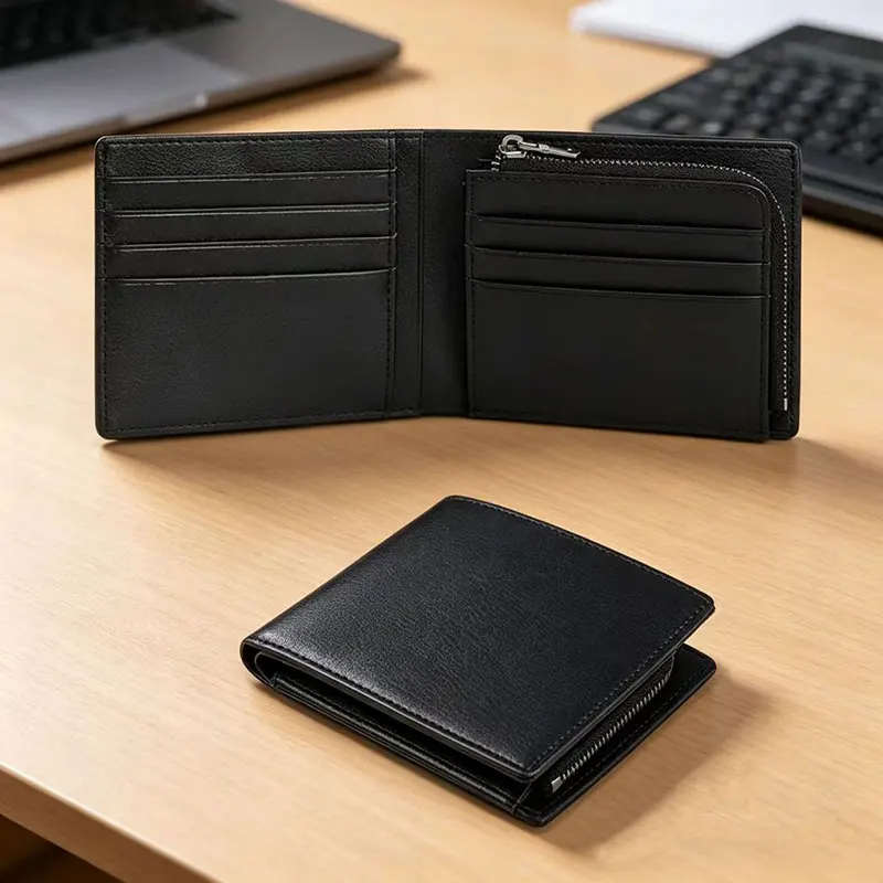 Litchi Pattern Wallet for Men Slim Leather Bifold RFID Blocking Minimalist Front Pocket Design