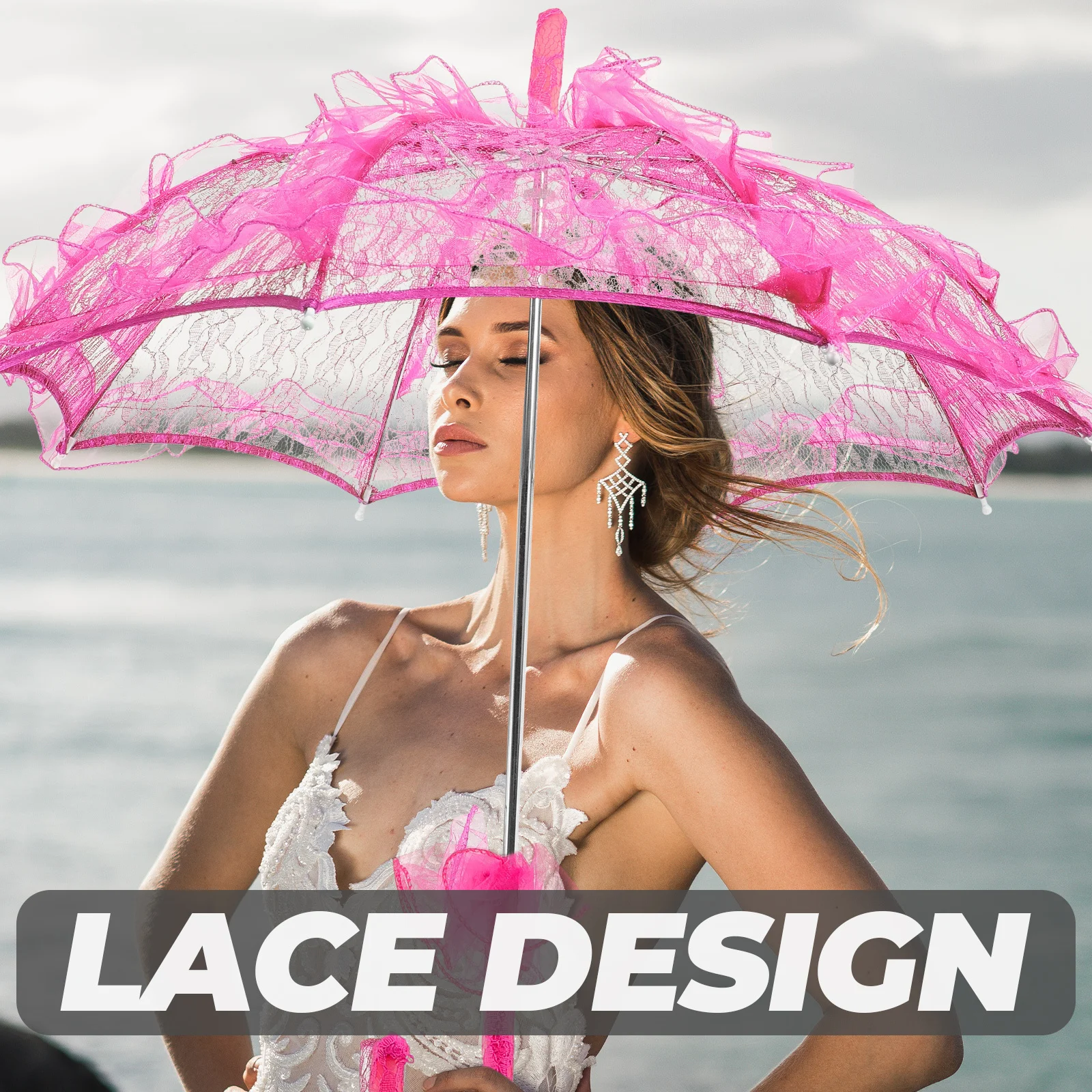مظلة دانتيل لحفلات الزفاف، مظلة دانتيل رائعة، تصميم أنيق قوي ومتين، ديكور للتصوير الفوتوغرافي، مظلة زفاف